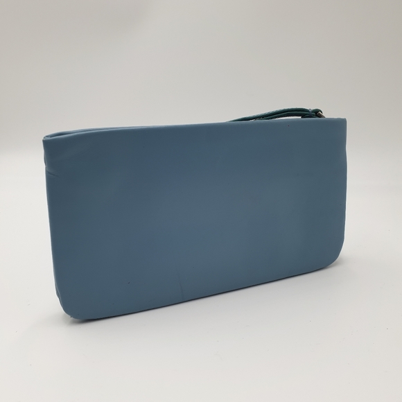 EXTRA 30% OFF🖤 Oroton Dusty Blue Leather Silver Logo Zip Top Pouch Wrislet - Picture 7 of 15